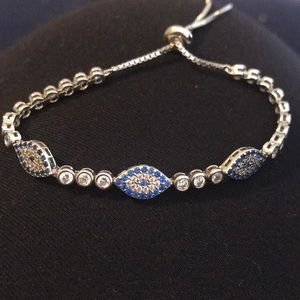 .925 stamped silver evil eye bracelet